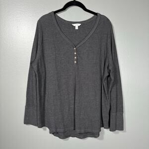 Terra & Sky Charcoal Gray Waffle Knit Grunge Cozy Top - 2X - Women's Plus Size